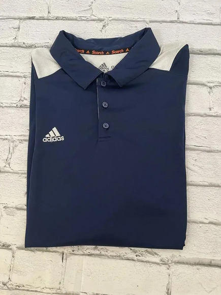 Adidas Blue Polo Shirt Men's XL Climalite with Striped Sleeves - Picture 3 of 5